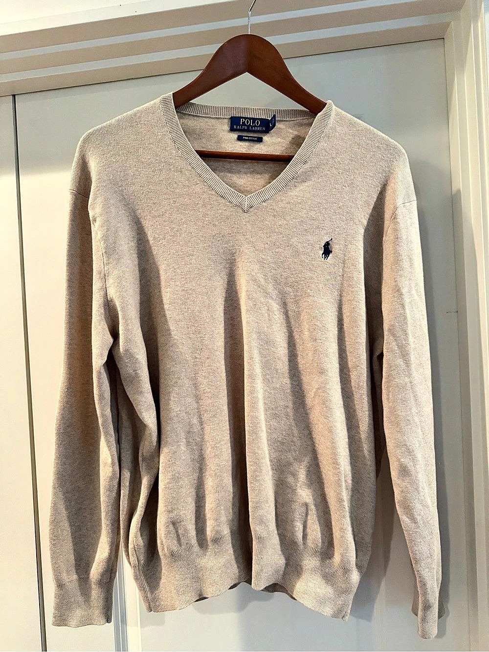 Polo Ralph Lauren Pima Cotton V-Neck Sweater Men's Beige